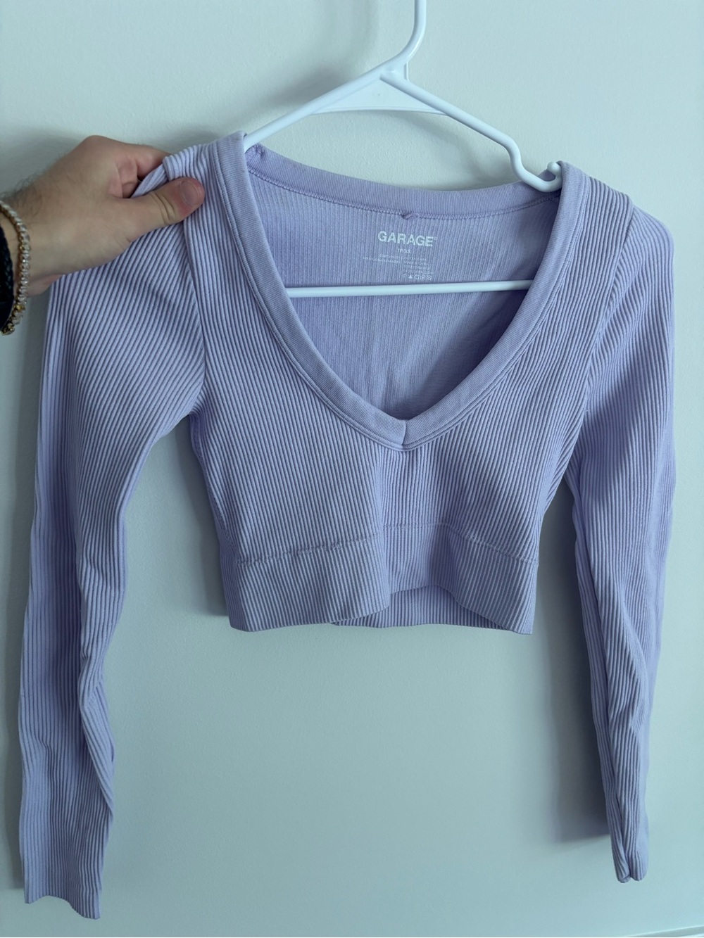 Garage Lavender Ribbed V-Neck Cropped Long Sleeve Top size xs